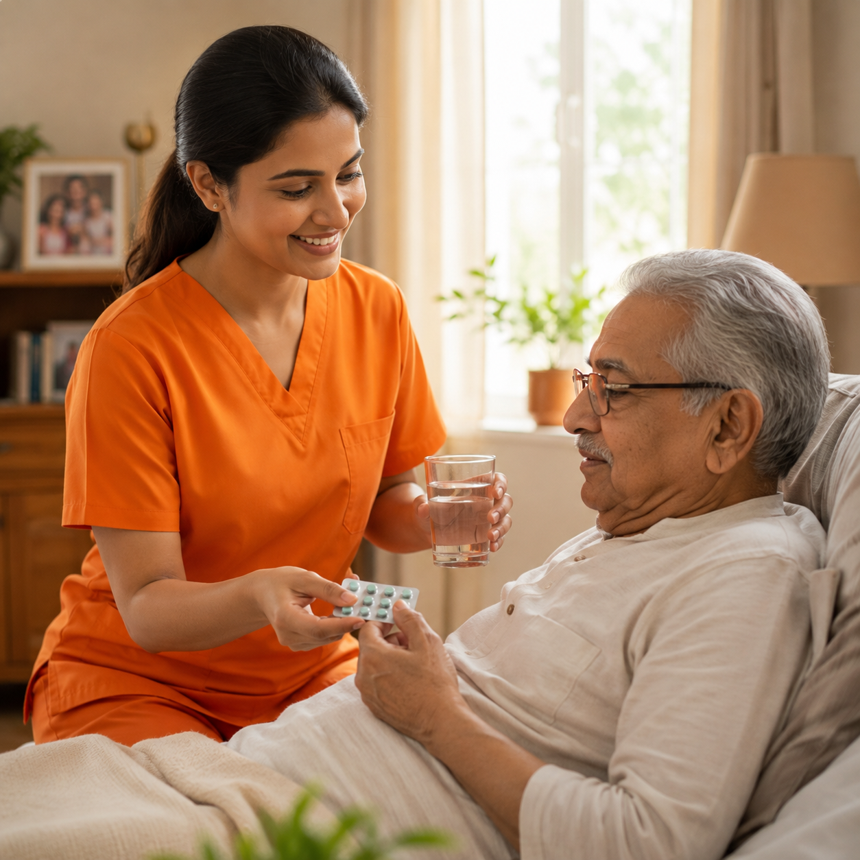 Caregiver assisting senior patient