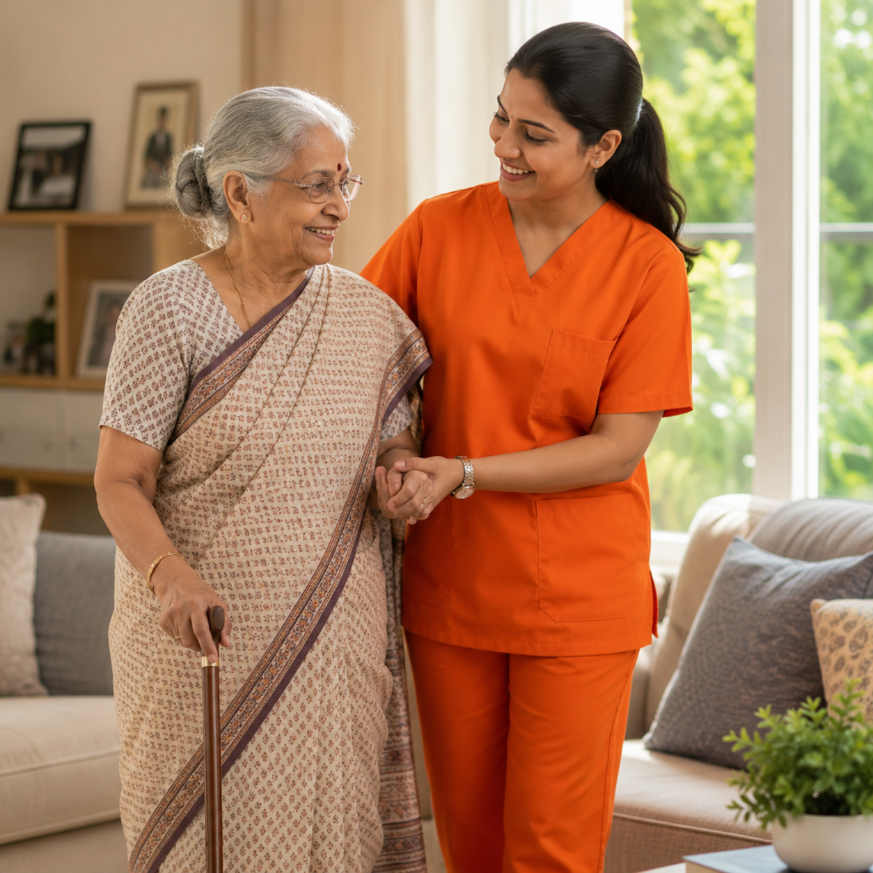 Patient attendant offering daily support