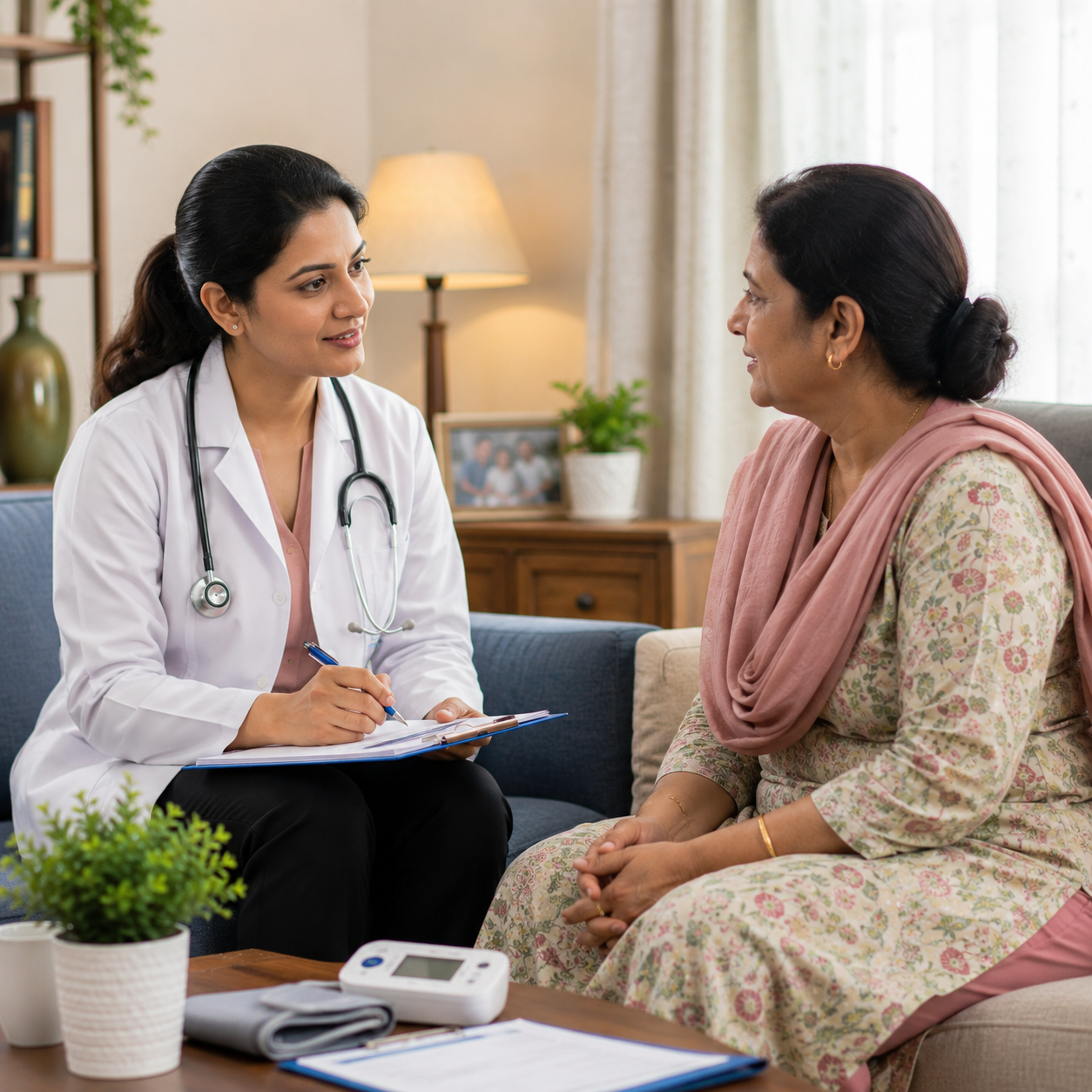 Doctor examining patient at home