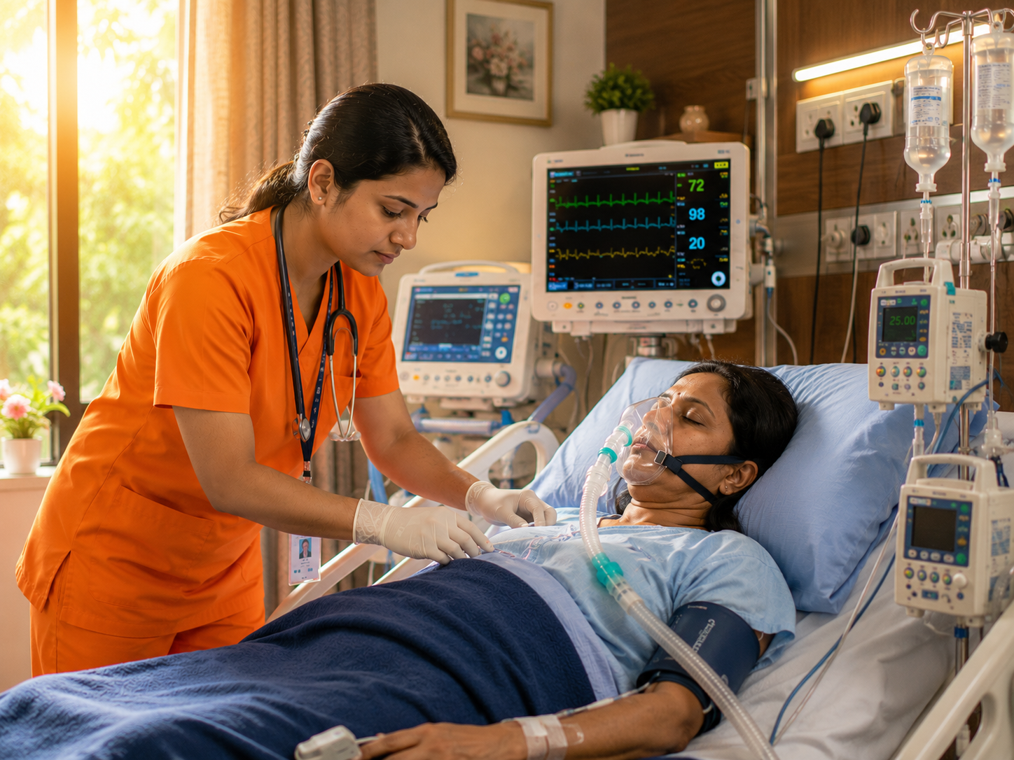 ICU nurse providing critical care at home