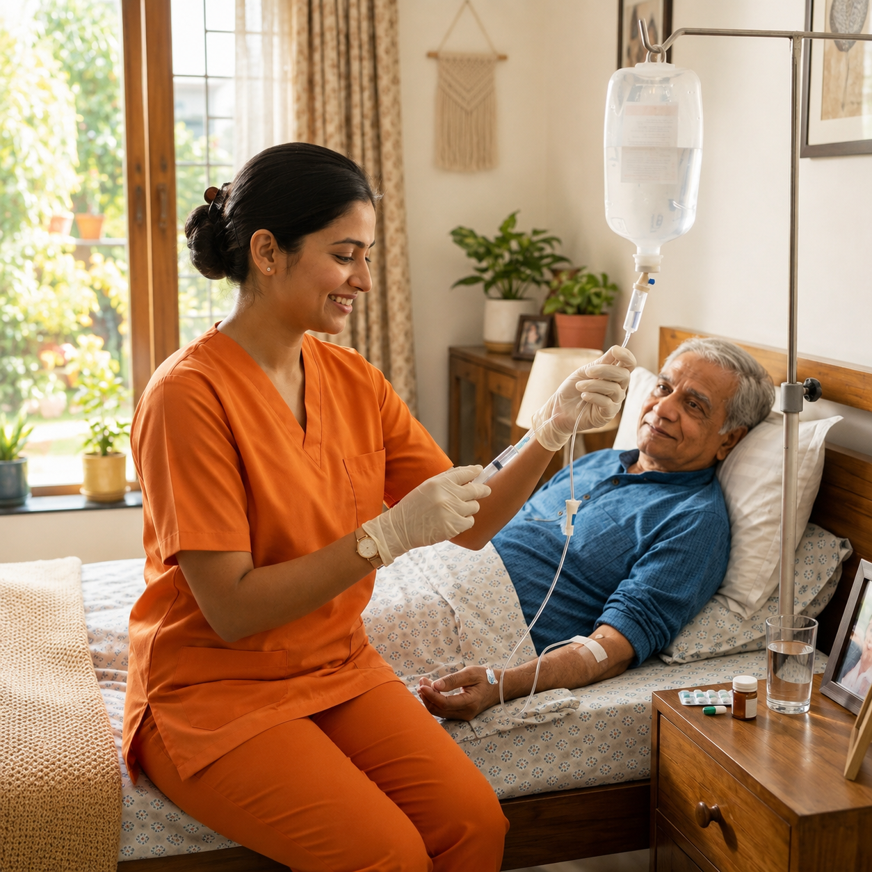Nurse Administering Medication at Home