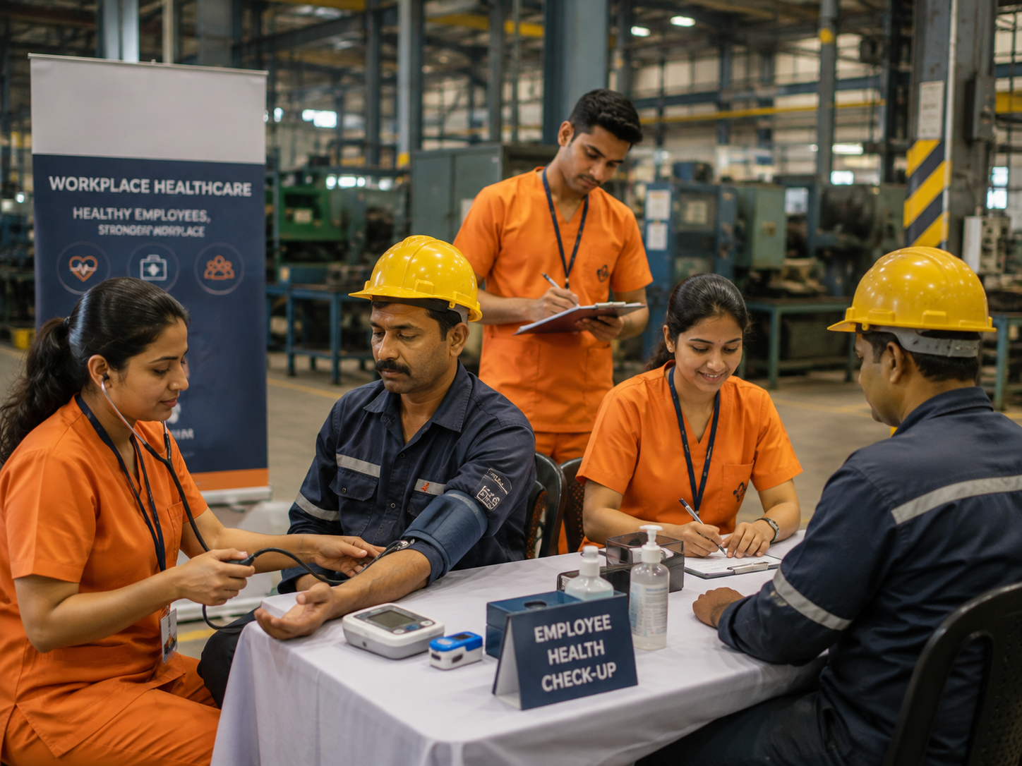 Doctor conducting employee health checkup